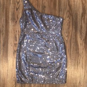 Silver Sequin Cocktail Dress one Strap